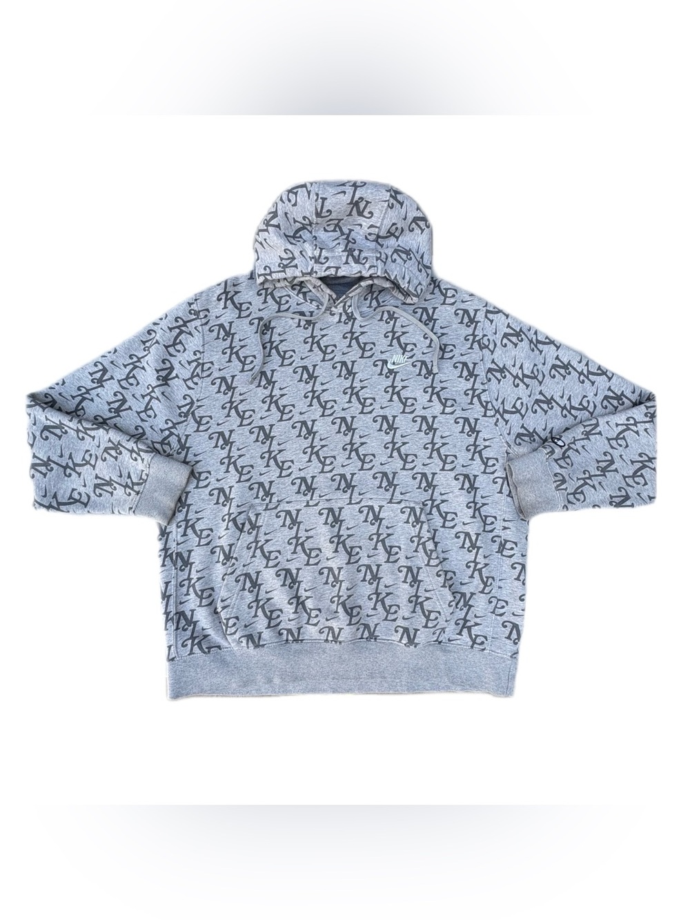 Nike Monogram All Over Print Logo Gray Hoodie Pullover Sweater